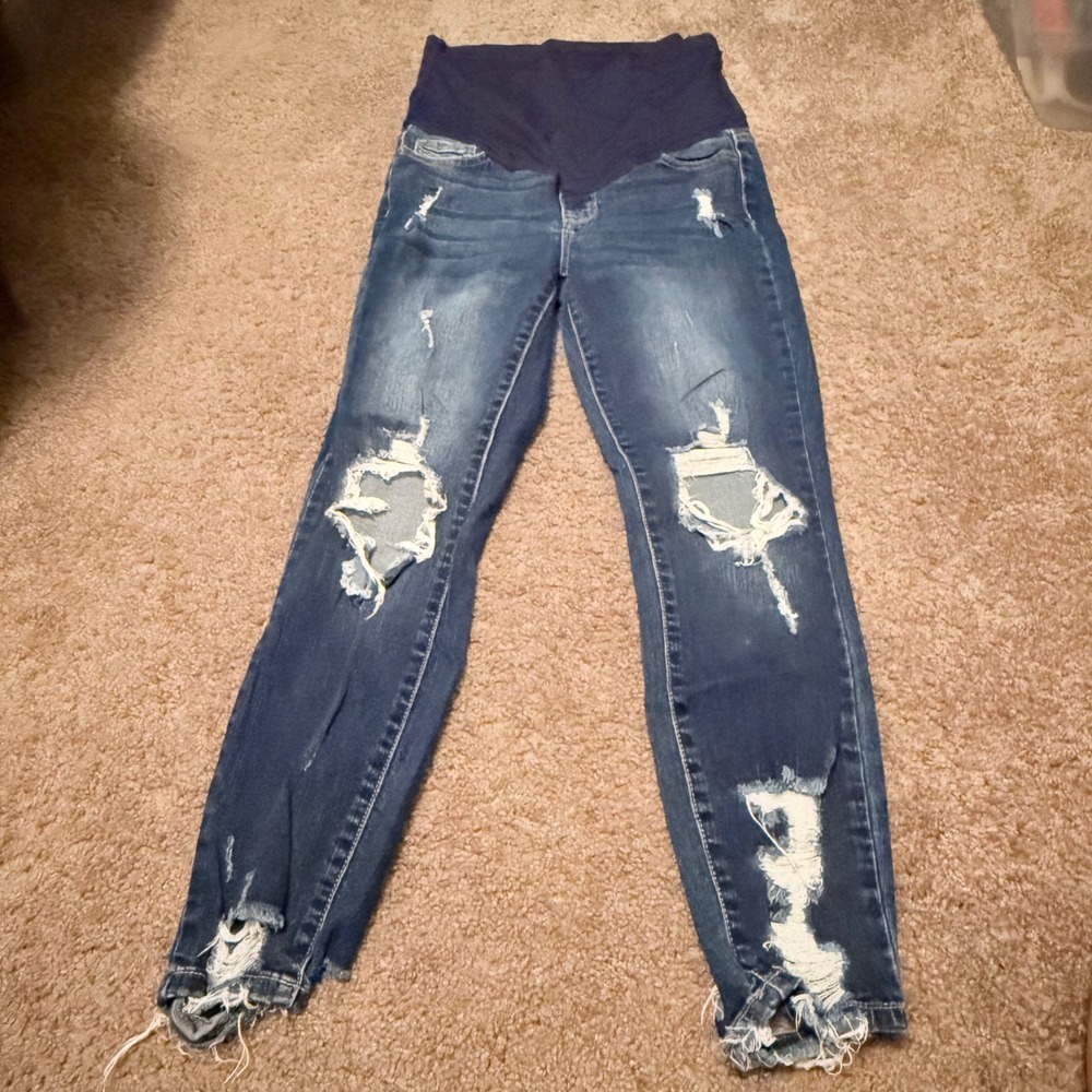 PinkBlush Maternity Distressed Skinny Jeans Blue Medium Wash Size 28